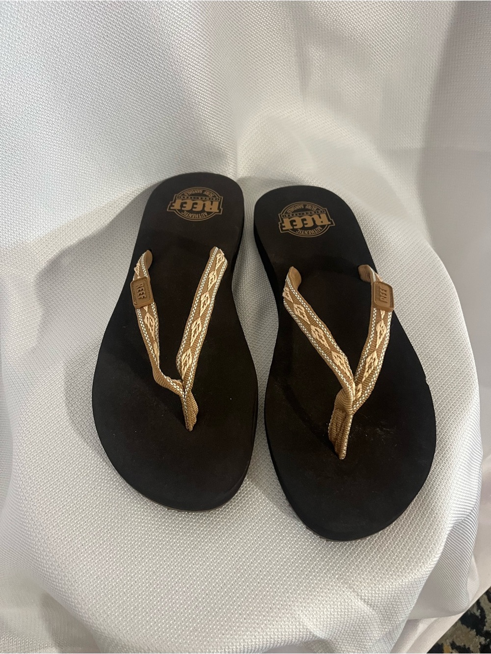 Reef Women's Black Sandals with Braided Gold Straps